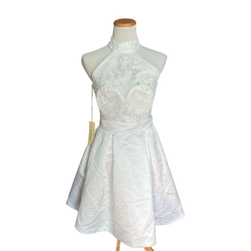 NWT Womens Jaeden Semi Formal Lace Mixed Media Wedding High Neck Dress - Sz S
